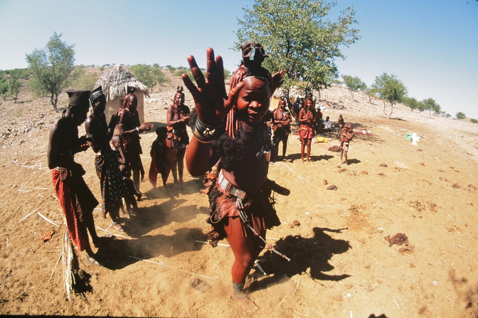 These Himba, dancing in Northern Namibia, are still a semi-nomadic tribe