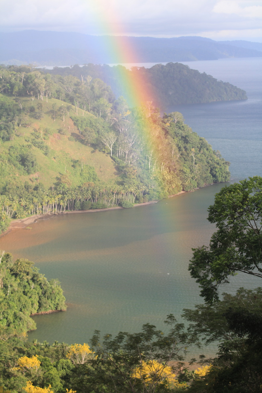 Brilliant rainbow touching down along the Osa Peninsula, Costa Rica.