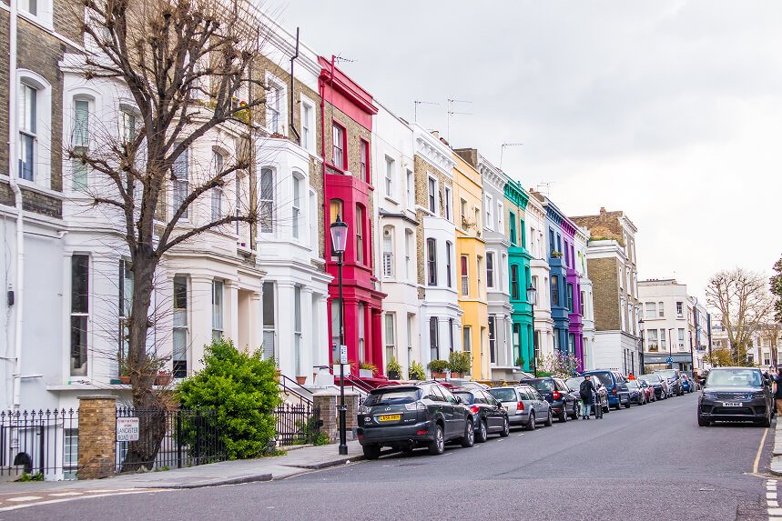 Colourful facades in Notting Hill, London