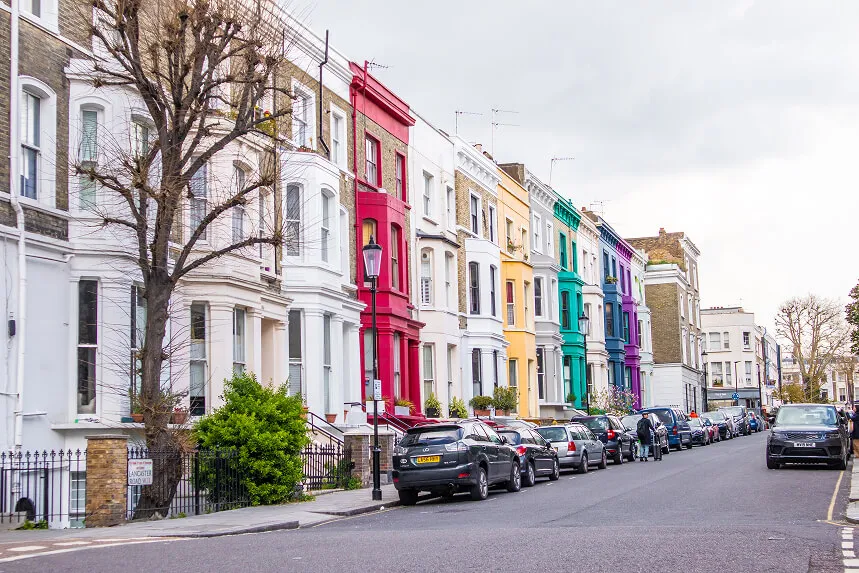 Colourful facades in Notting Hill, London
